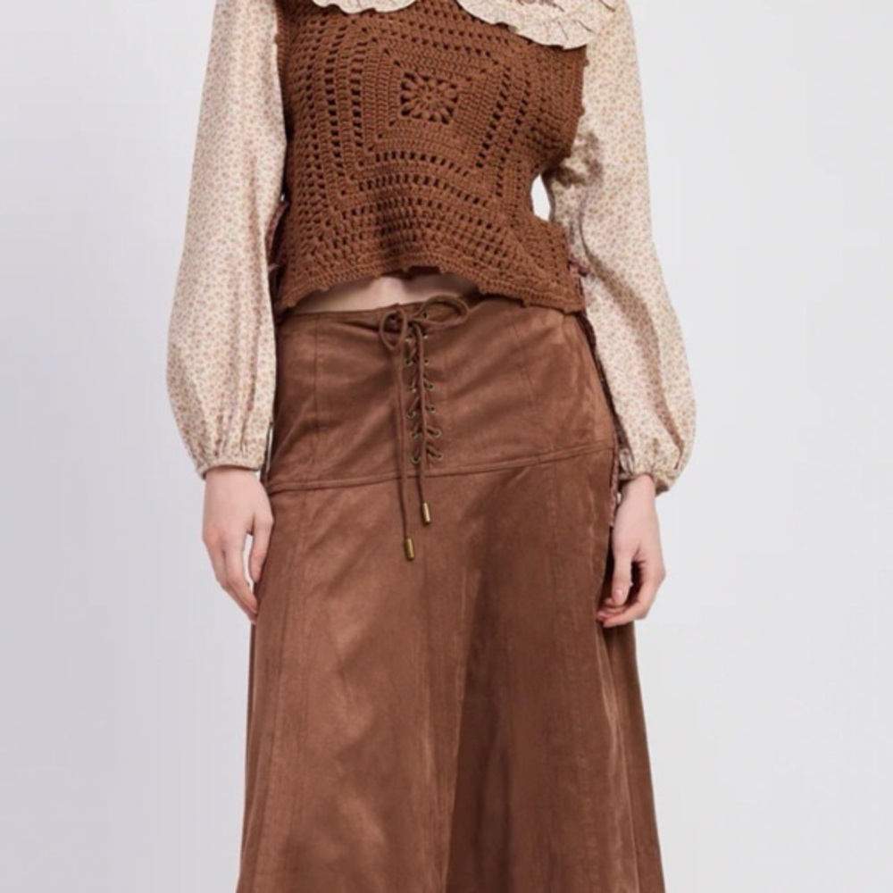 Jacquie The Label Anthropologie Cordelia Lace Up Faux Suede Skirt